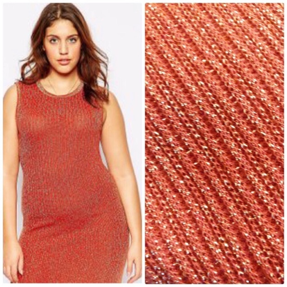 ASOS Curve Metallic Copper Knit Sleeveless Mini Dress